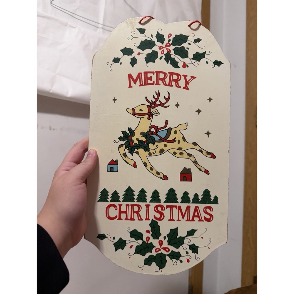 Merry Christmas Hand Painted Wooden Sign Vintage Decor